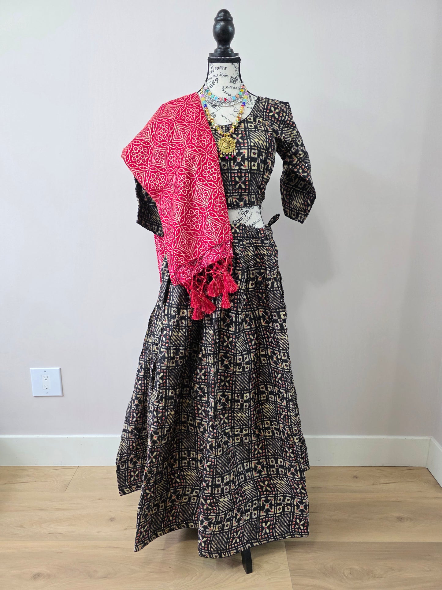 Black Chaniyacholi with Red Dupatta