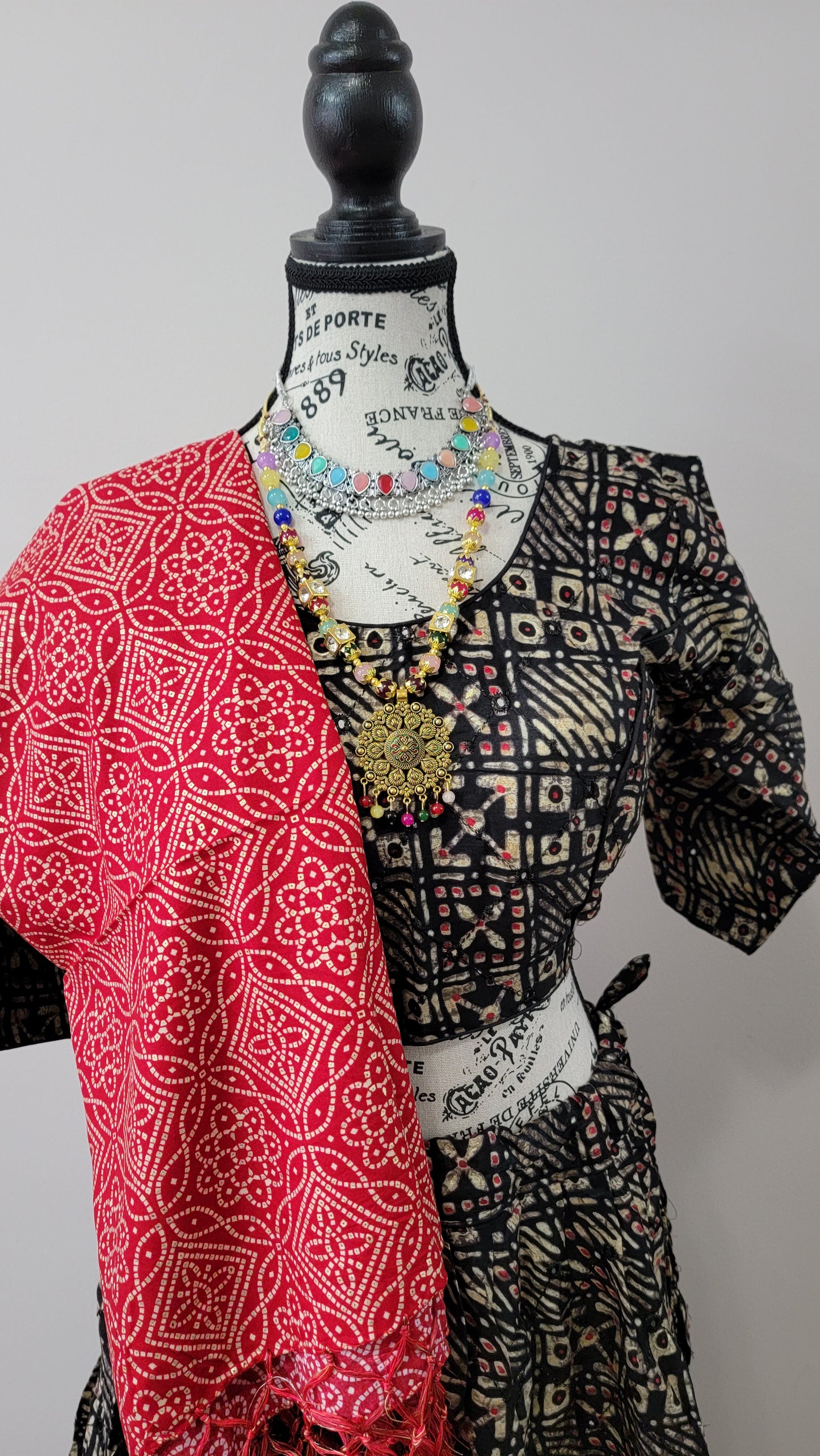 Black Chaniyacholi with Red Dupatta