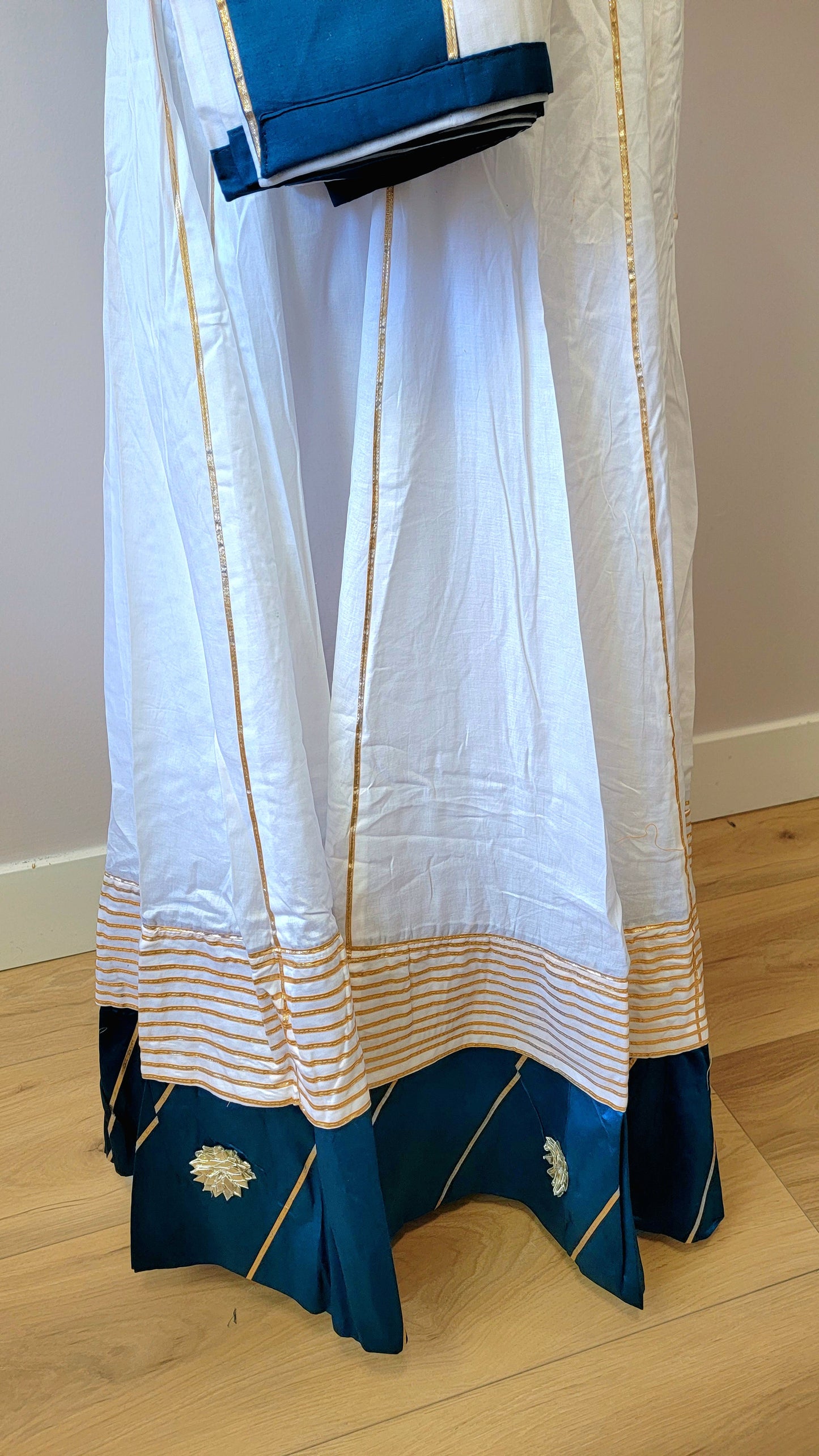 White Chaniyacholi with Blue Line Dupatta