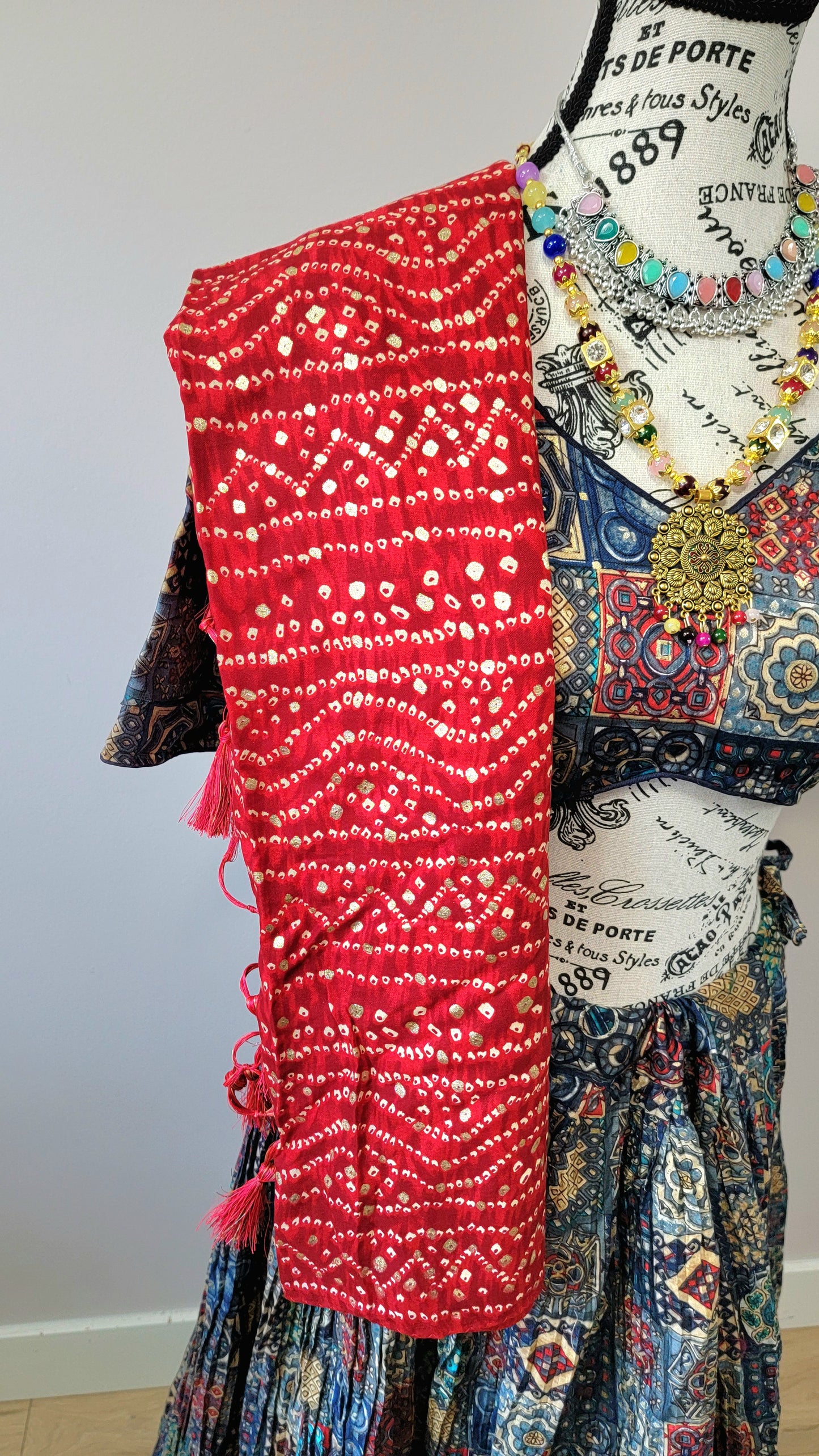 Navy Blue Chaniyacholi with Red Dupatta