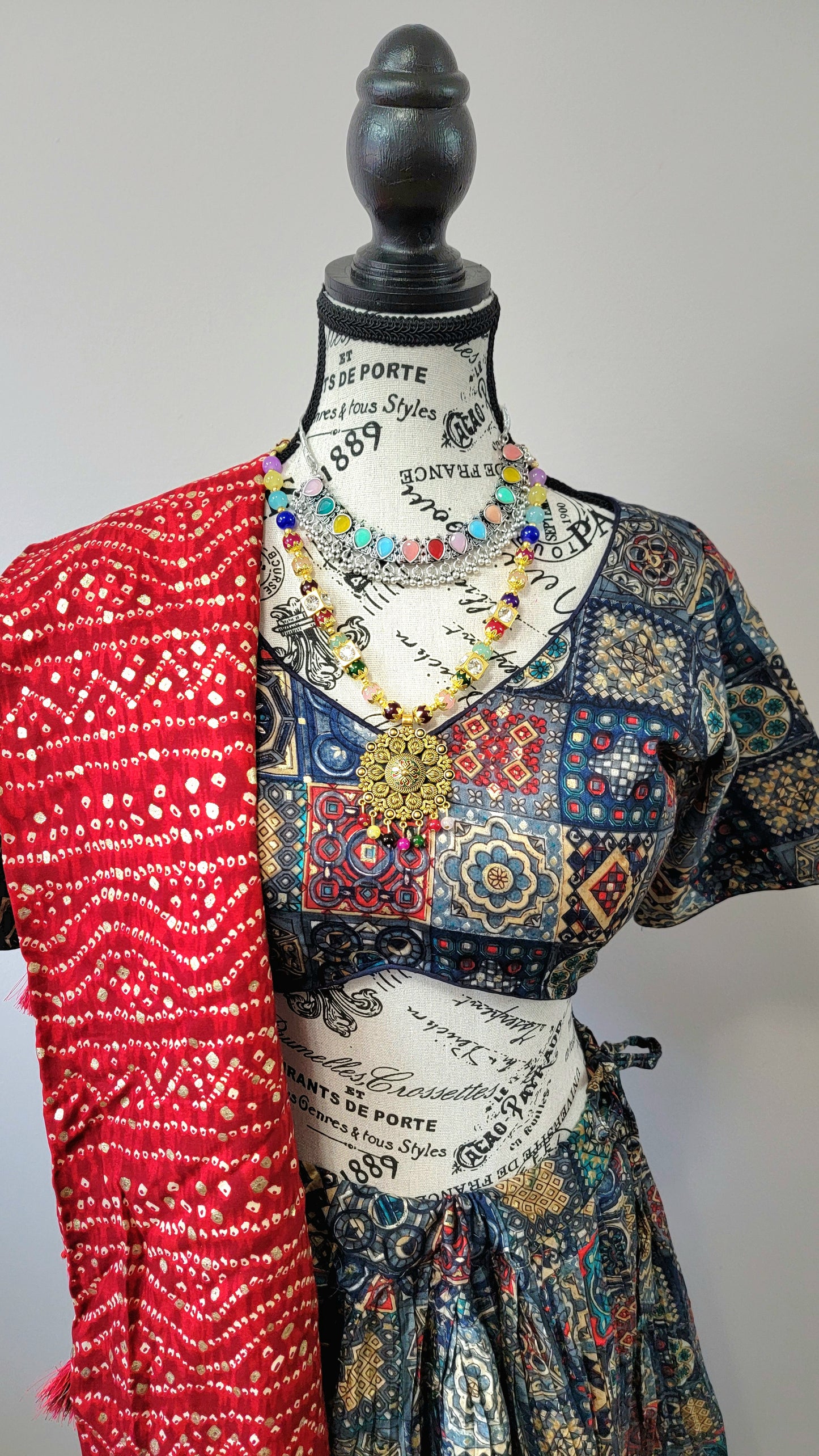 Navy Blue Chaniyacholi with Red Dupatta