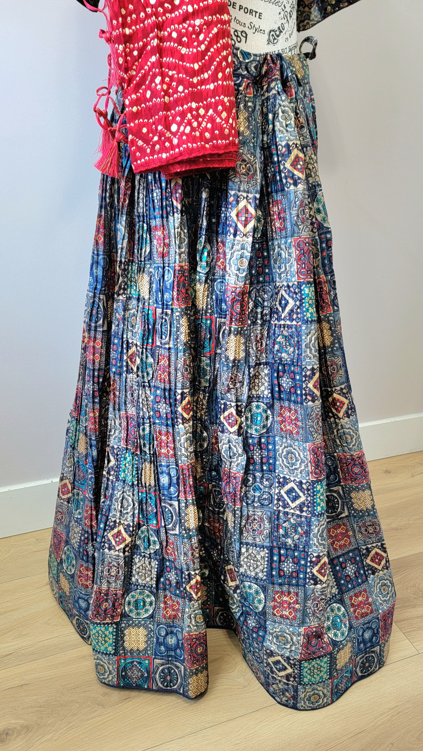 Navy Blue Chaniyacholi with Red Dupatta