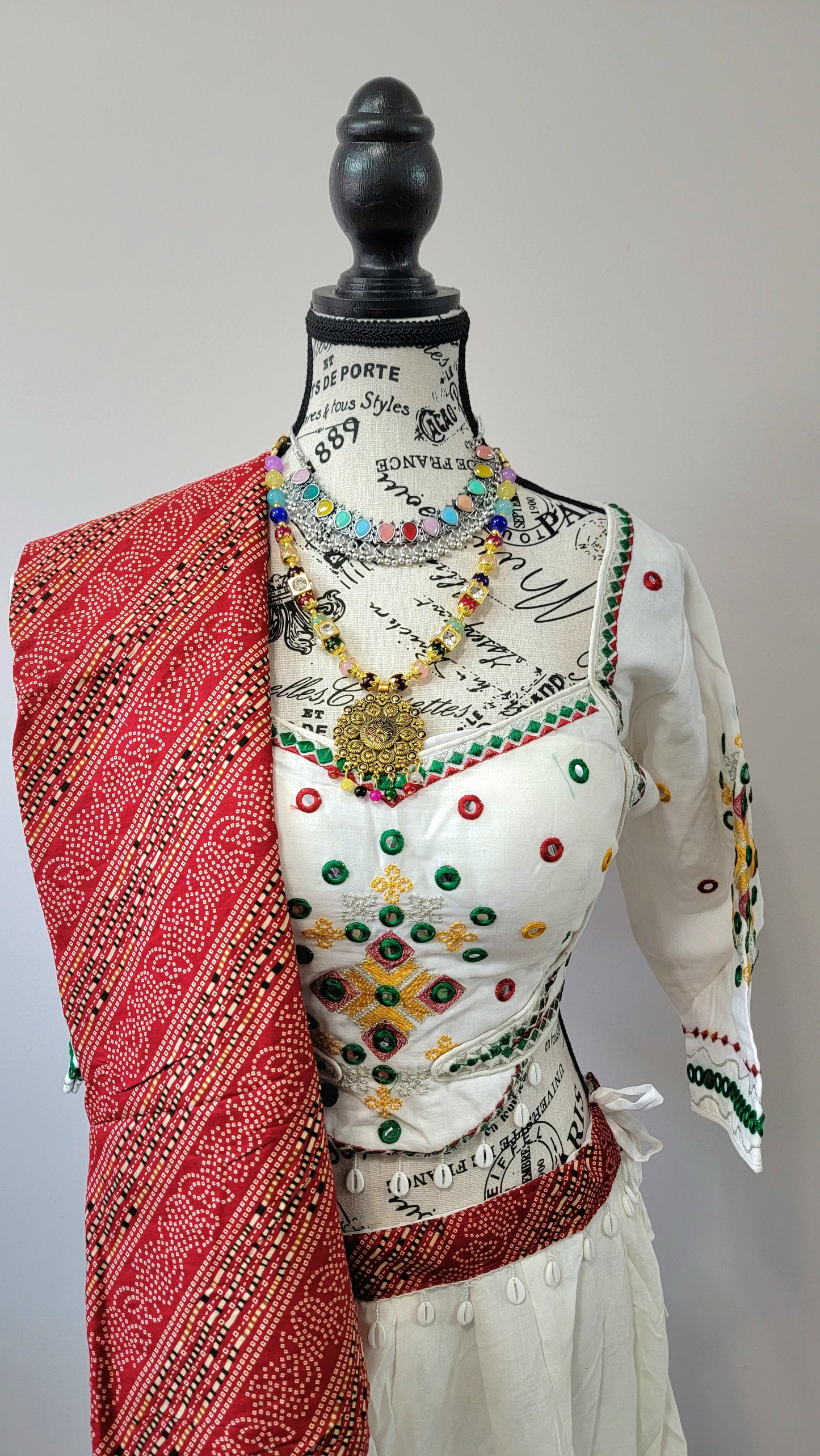 White Chaniyacholi with Red Dupatta