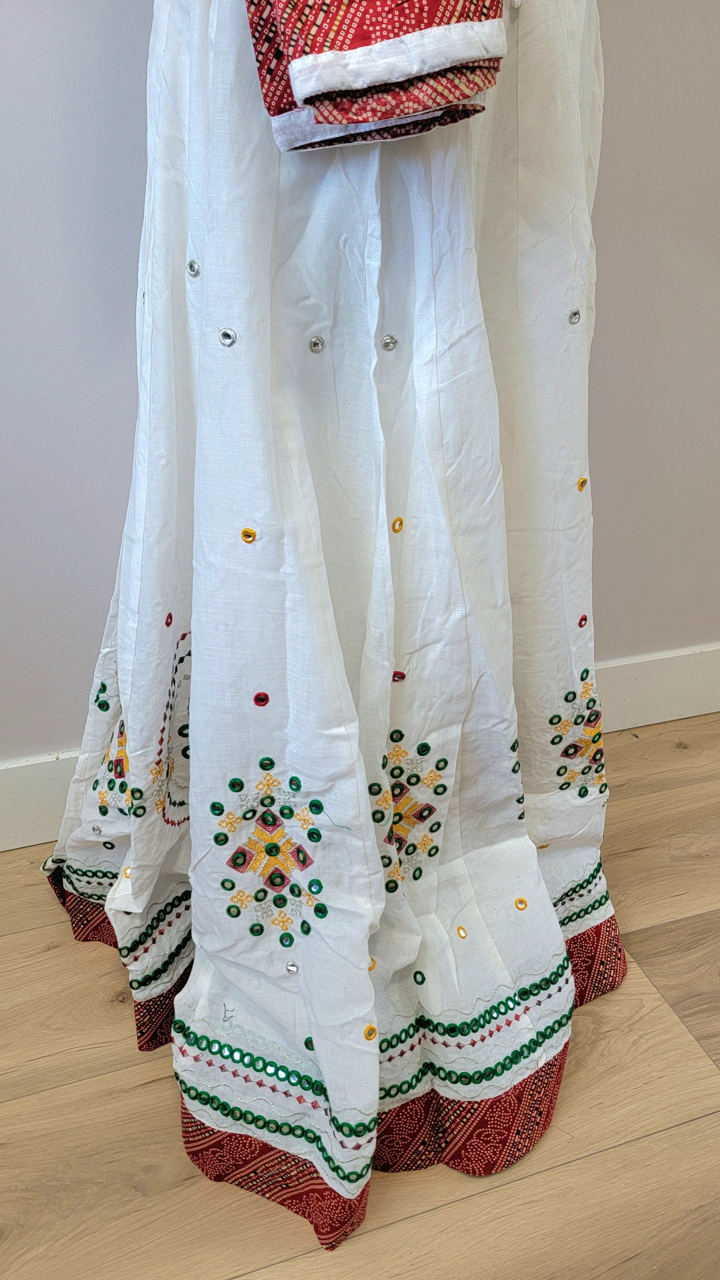 White Chaniyacholi with Red Dupatta