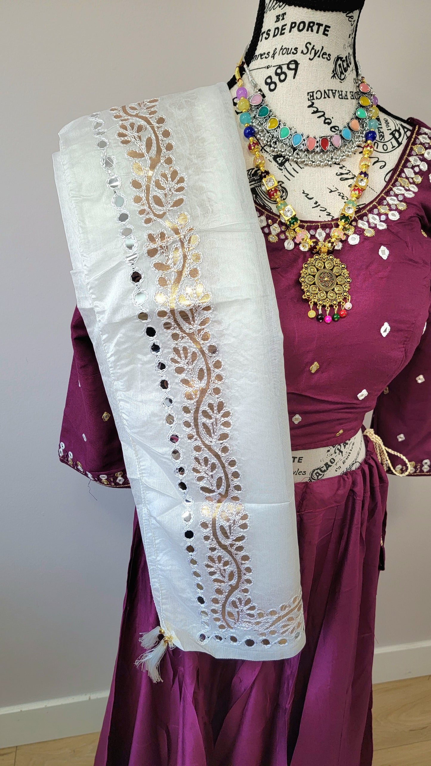 Purple Chaniyacholi with White Dupatta