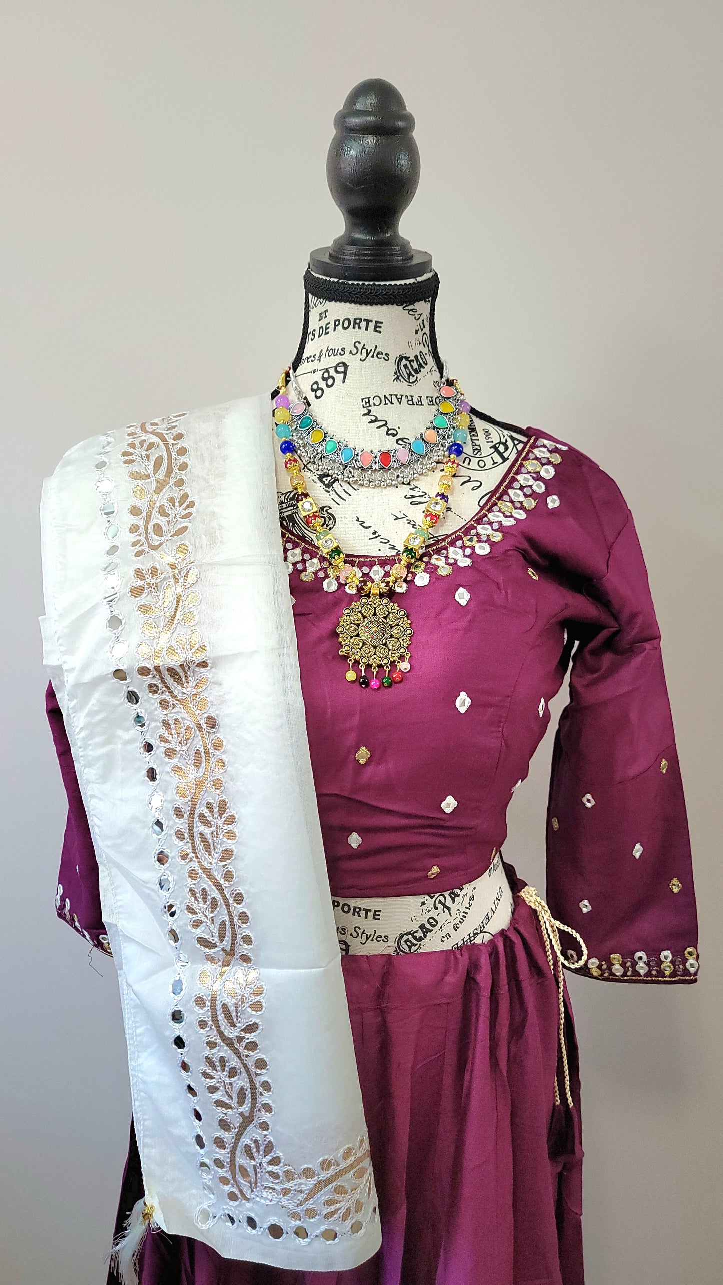 Purple Chaniyacholi with White Dupatta