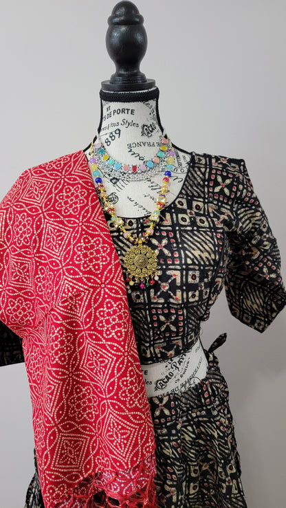 Black Chaniyacholi with Red Dupatta