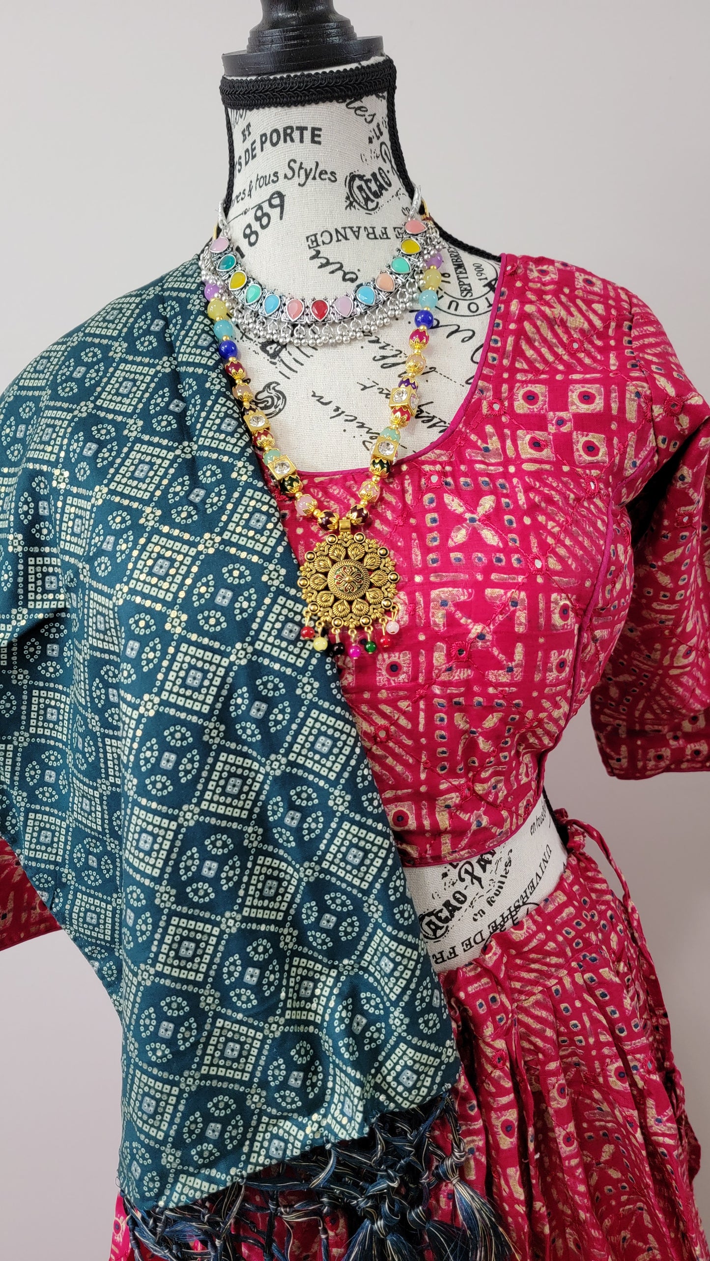 Pink Chaniyacholi with Green Dupatta