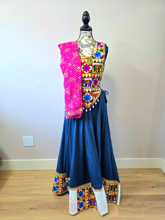 Blue Chaniyacholi with Pink Dupatta and Sleevless Blouse