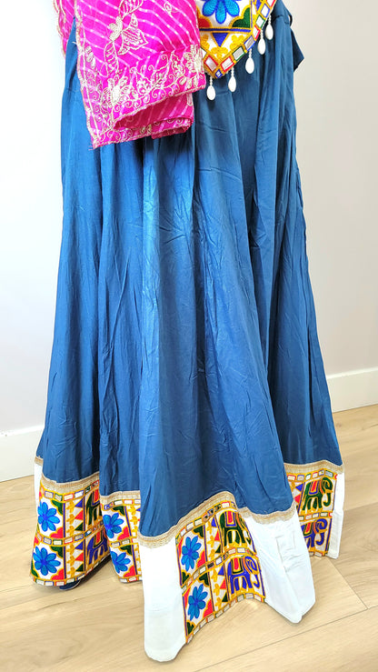 Blue Chaniyacholi with Pink Dupatta and Sleevless Blouse