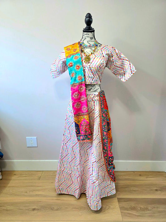 Light Pink Chaniyacholi with Multicolor Dupatta