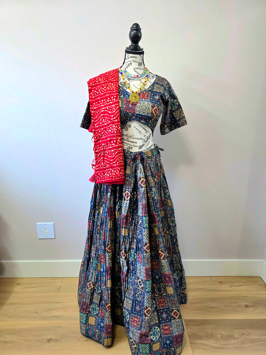 Navy Blue Chaniyacholi with Red Dupatta