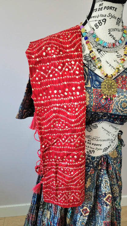 Navy Blue Chaniyacholi with Red Dupatta
