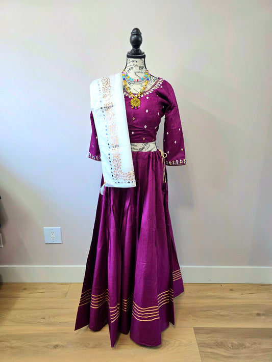 Purple Chaniyacholi with White Dupatta