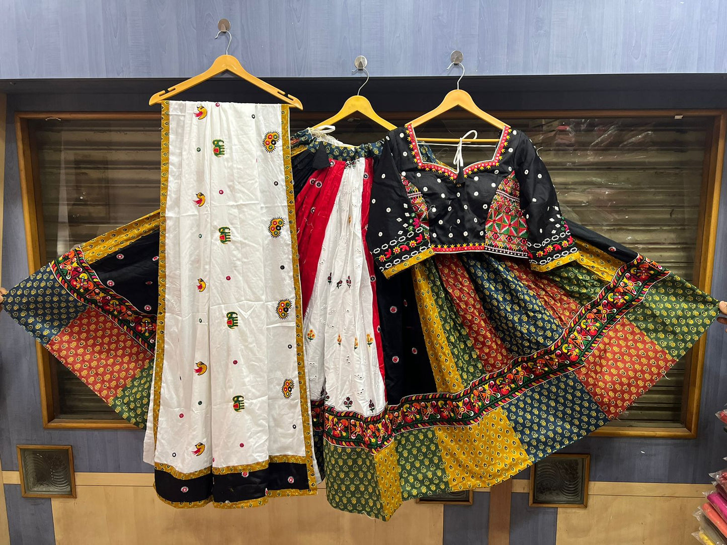 Multicolor Chaniyacholi with White Dupatta