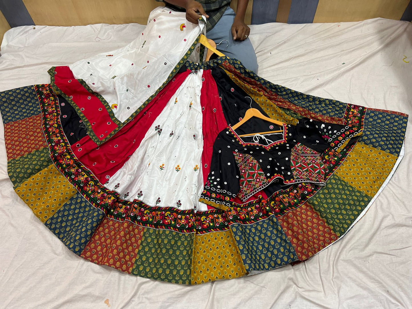 Multicolor Chaniyacholi with White Dupatta