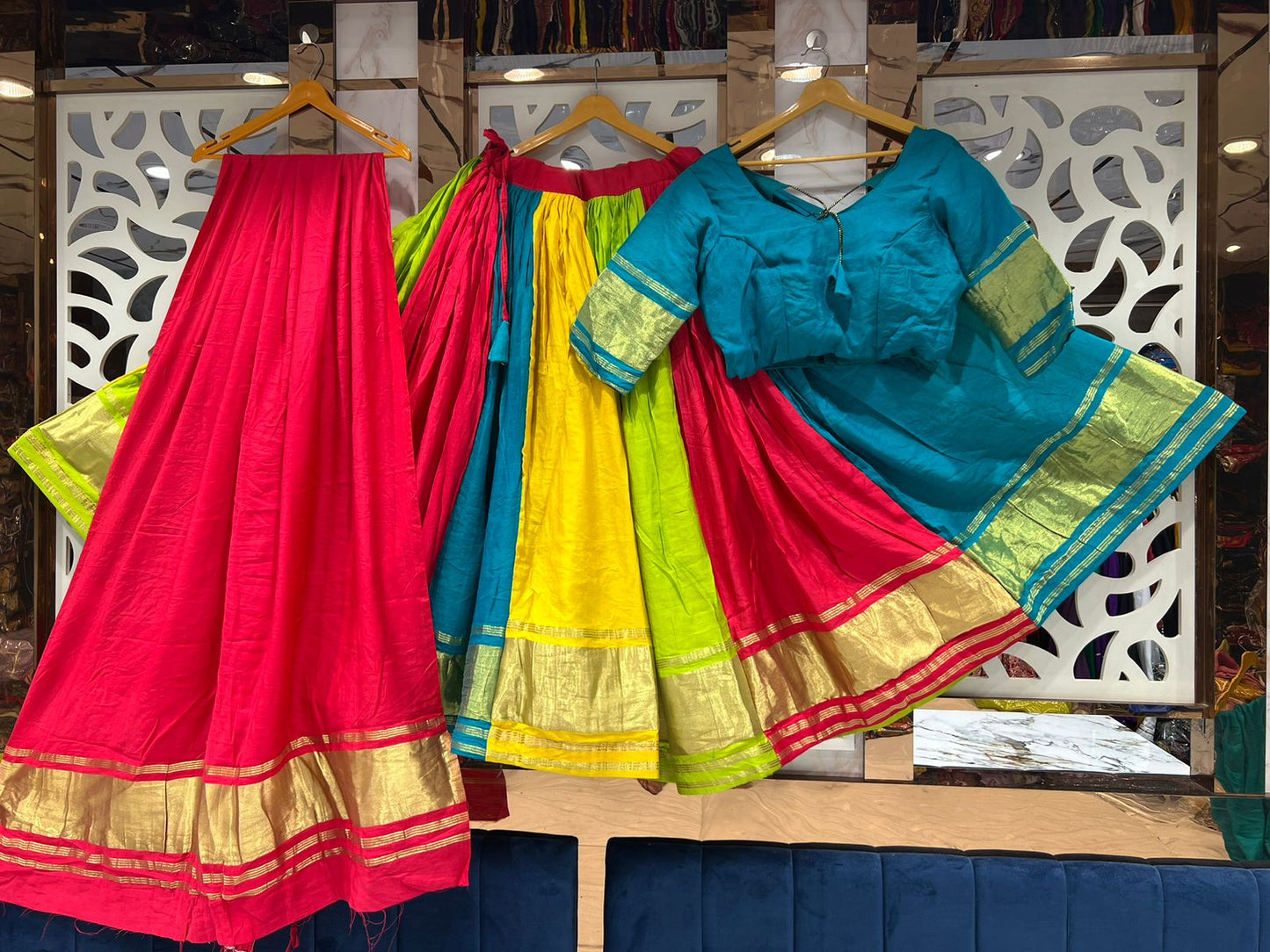 Colorful Lehenga with Blue Blouse