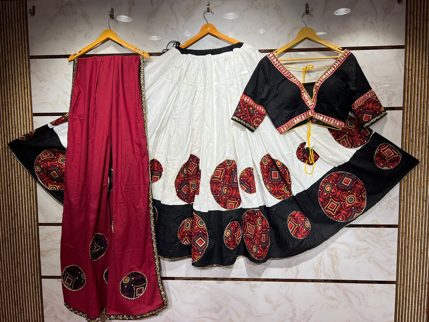 White & Black with Red Dupatta